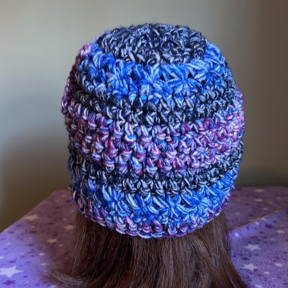 Vibrant Blue and Purple Crochet Beanie medium acrylic yarn - Picture 6 of 8